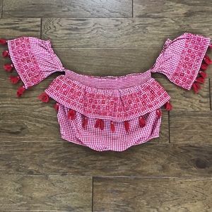 COPY - American Eagle Red Gingham off he Shoilder Crop Top Boho Festival Gypsy